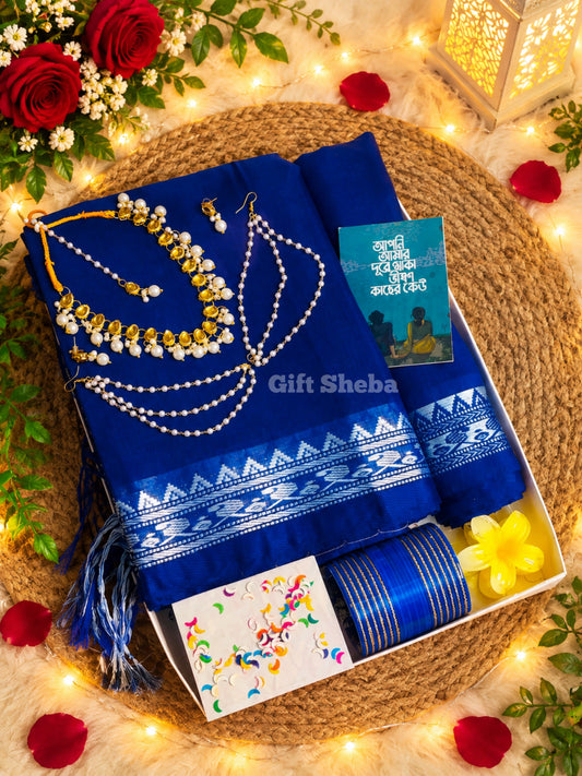 প্রিমিয়াম আড়ং কটন শাড়ি, কুন্দন জুয়েলারি ও চুড়ি ফুল কম্বো সেট